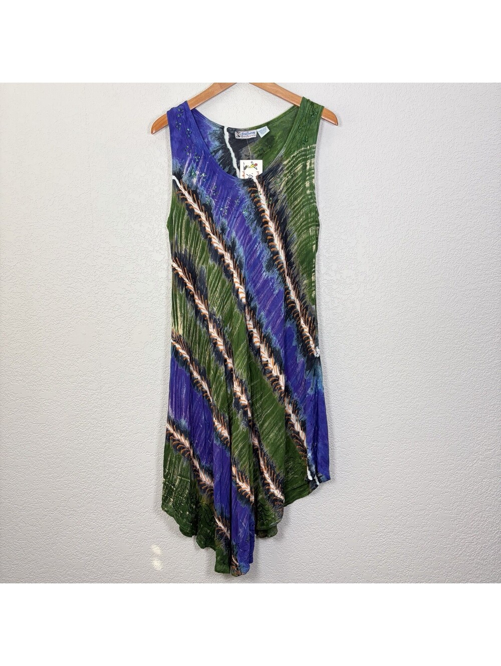 NWT Just Cruising  Women’s Free Size Midi Dress Beaded Embroidered Hippie Boho A